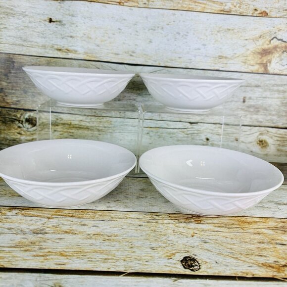 Oneida Picnic Coupe Soup Cereal 6 3/8 Oneida PICNIC White  Basket Weave Embossed Stoneware Cereal Soup Bowl Set of 4 main image 1